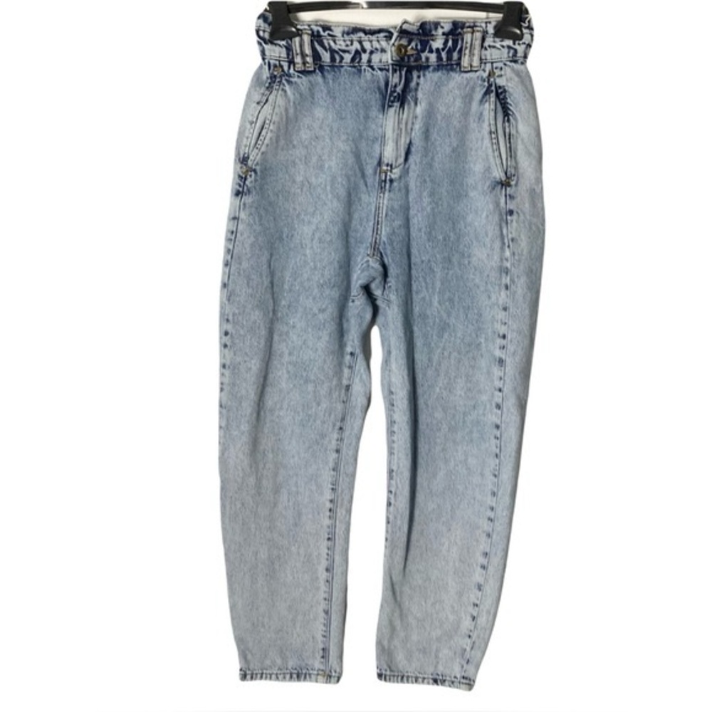 Nwot Zara Jeans 2 Blue Acid Vintage Wash High Waist Paperbag Tapered/Barrel
